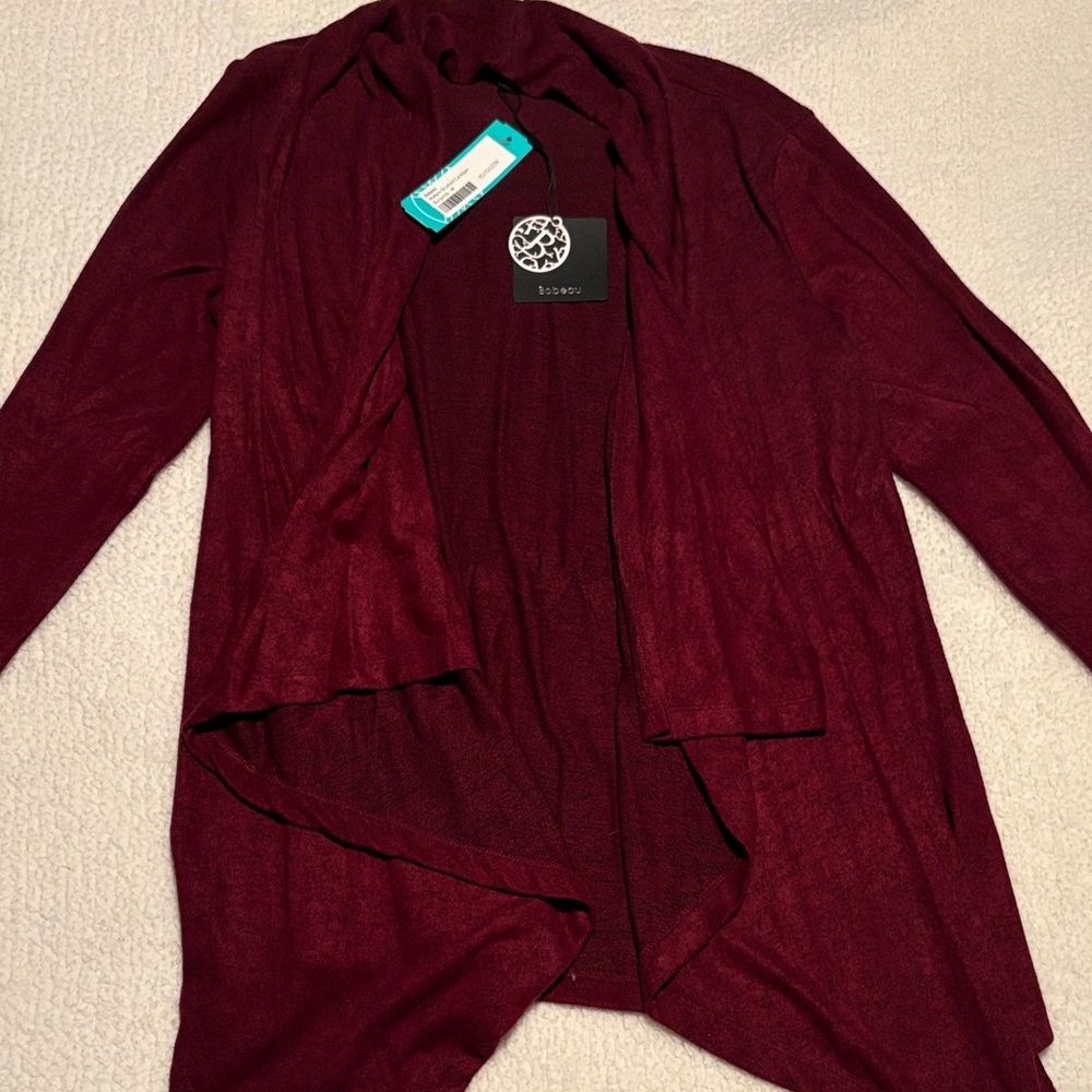 bobeau Burgundy Open-Front Draped Cardigan